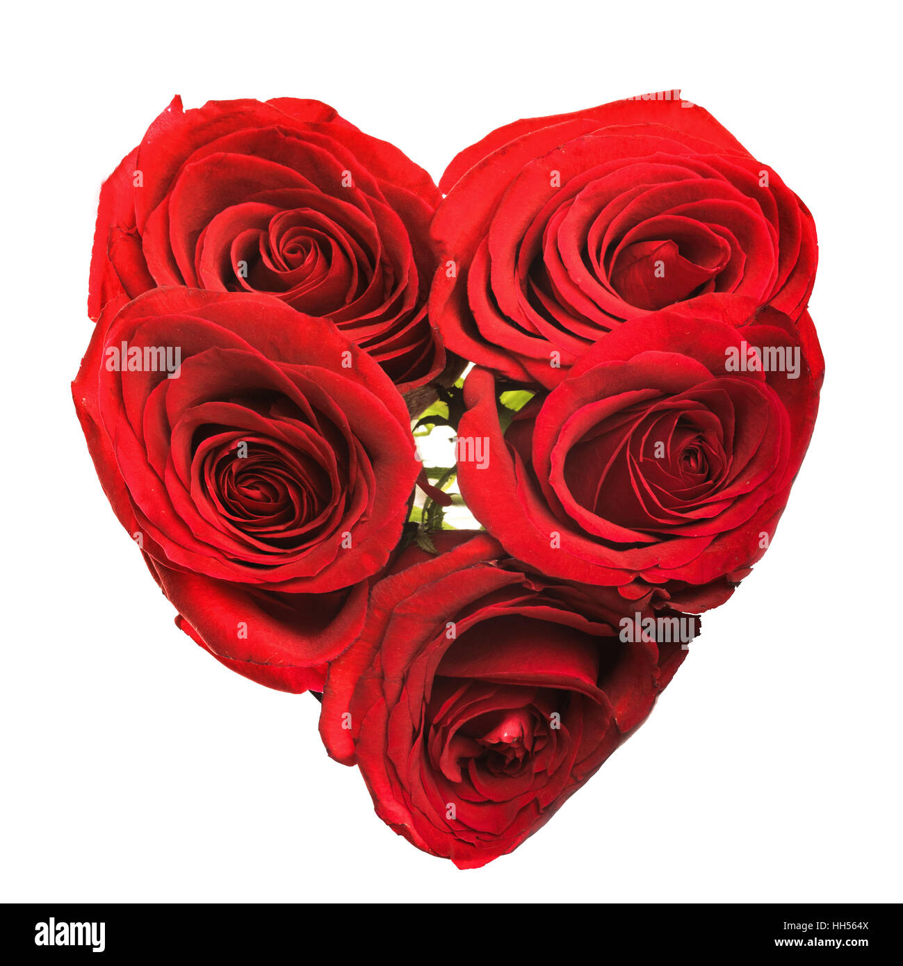 A forma di cuore ad bouquet di rose rosse isolato su sfondo bianco Foto Stock