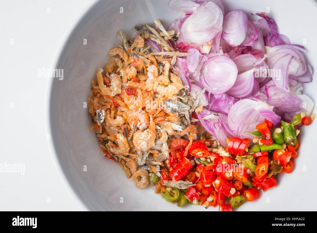 Salsa al peperoncino tailandese preparare nel recipiente Foto Stock