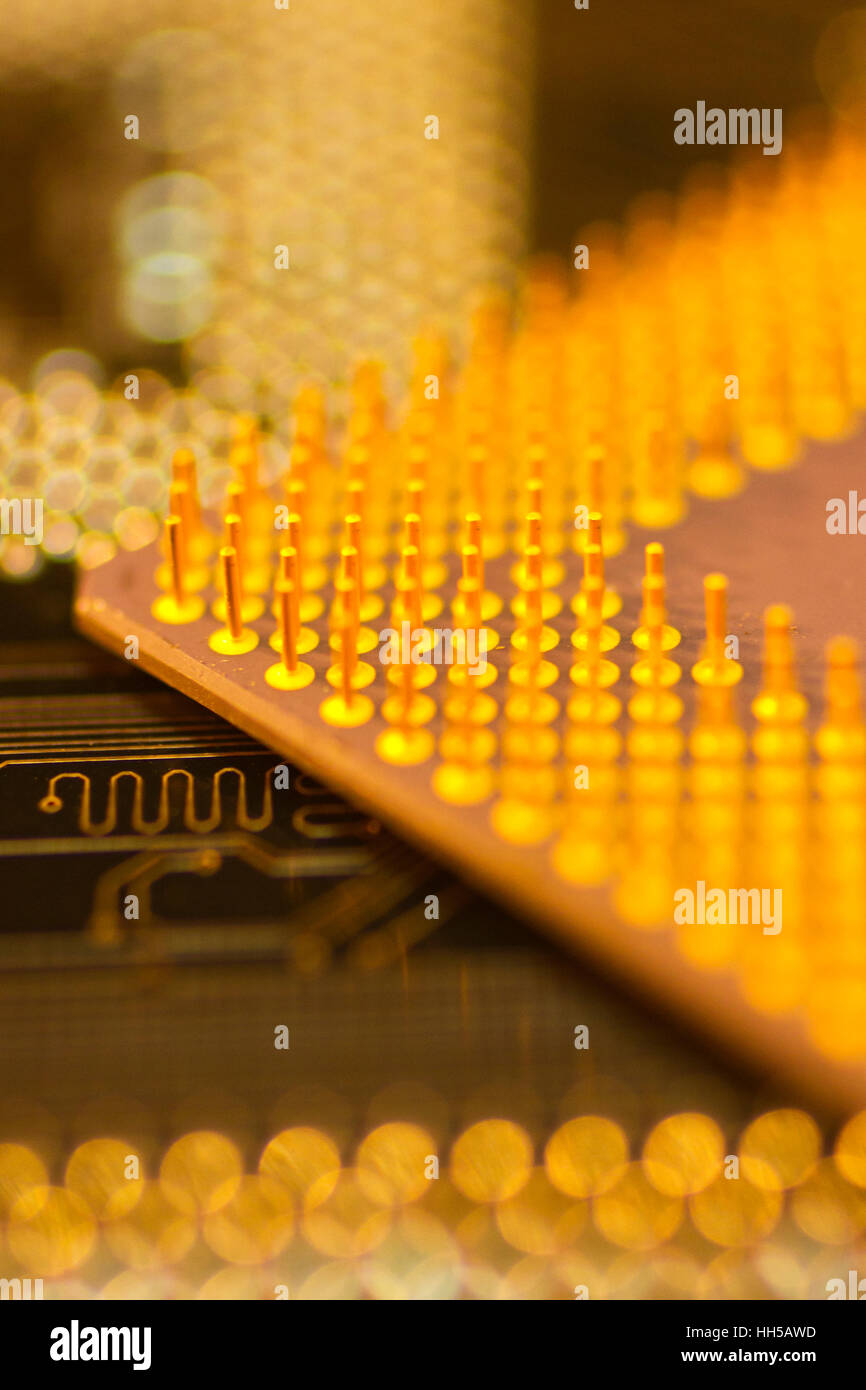 Sfondo di elettronica con unità di elaborazione centrale closeup Foto Stock
