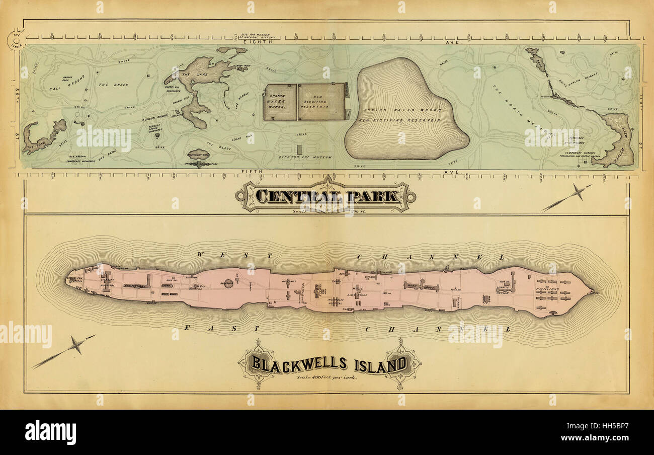 Mappa di Central Park 1879 Foto Stock