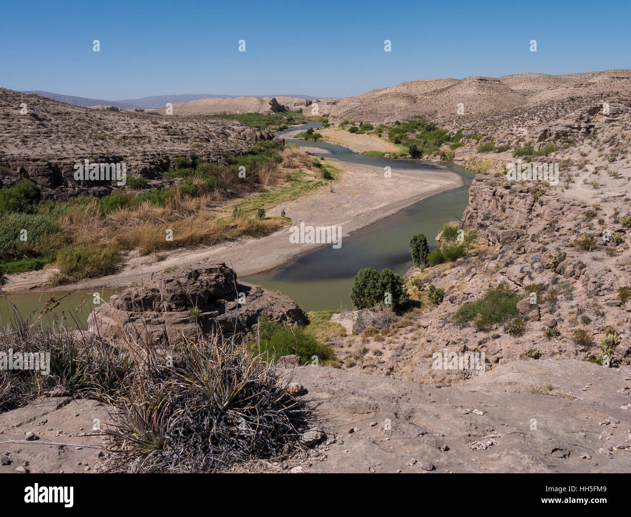 Fiume Rio Grande da Hot Springs Canyon Trail, Rio Grande villaggio, parco nazionale di Big Bend, Texas. Foto Stock