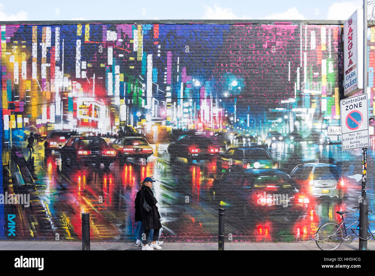 Carta murale in Hanbury Street, Spitalfields, London Borough of Tower Hamlets, Greater London, England, Regno Unito Foto Stock