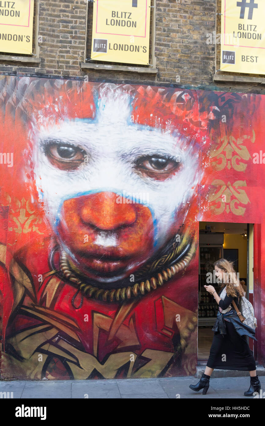 Carta murale in Hanbury Street, Spitalfields, London Borough of Tower Hamlets, Greater London, England, Regno Unito Foto Stock