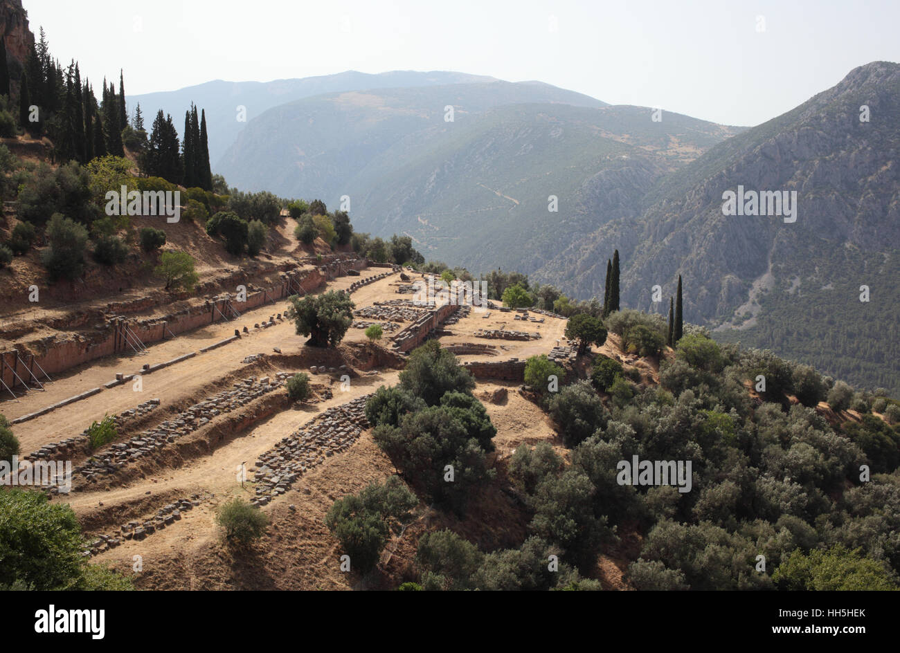 Vista panoramica di Delphi in Grecia Foto Stock