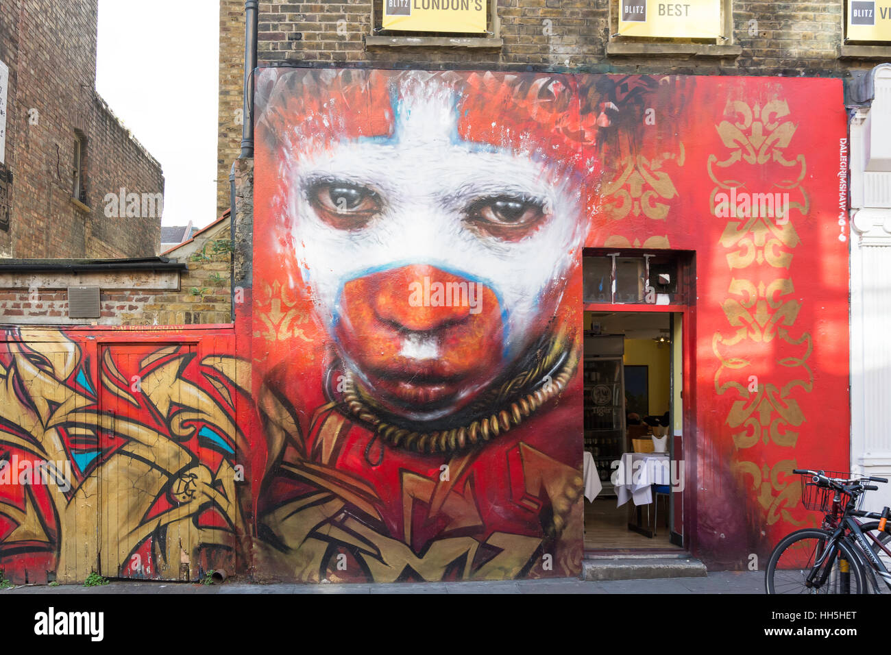 Carta murale in Hanbury Street, Spitalfields, London Borough of Tower Hamlets, Greater London, England, Regno Unito Foto Stock