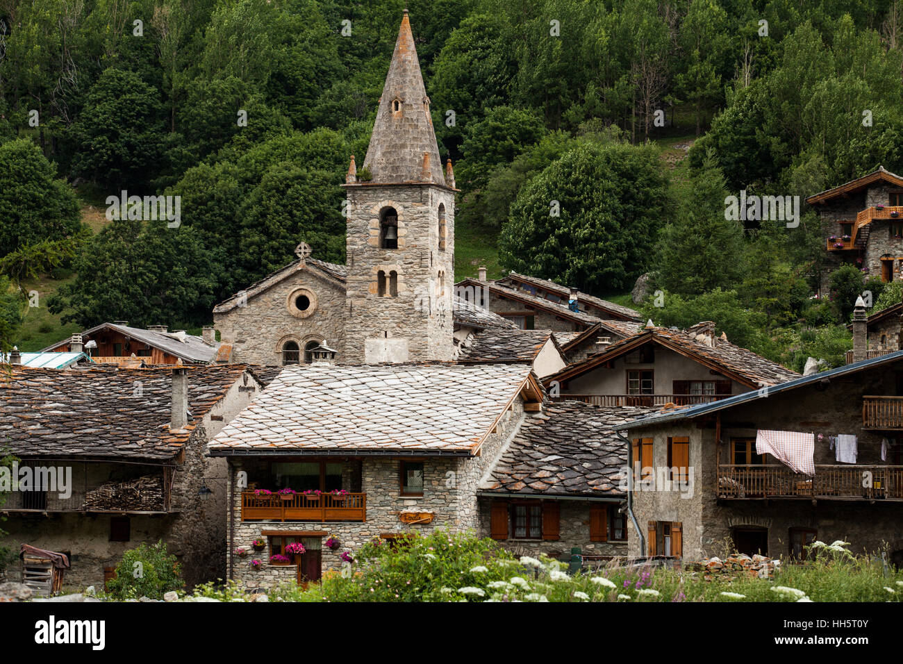Bonneval-sur-Arc village, il Parco Nazionale della Vanoise, Alpi del Nord, Savoie, Francia Foto Stock