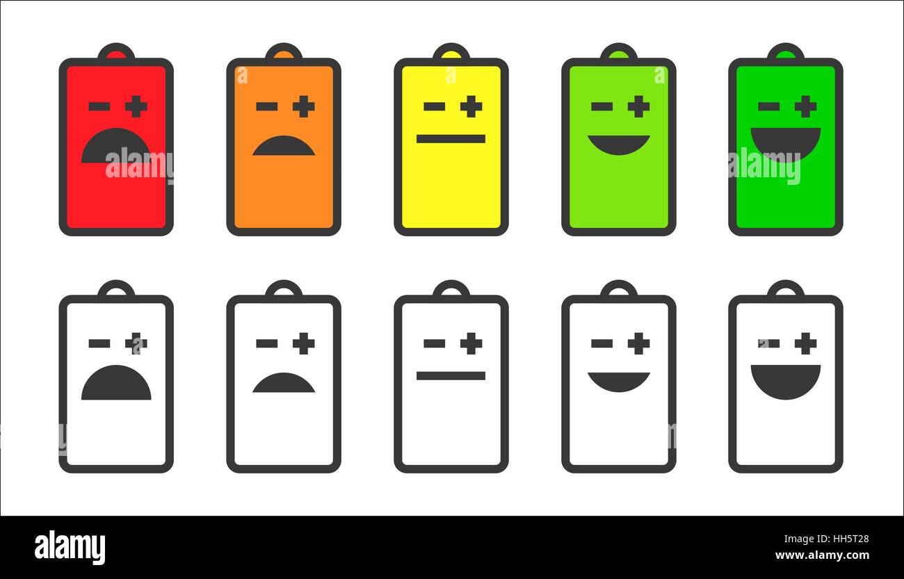 Indicatore della batteria icone smiley Illustrazione Vettoriale