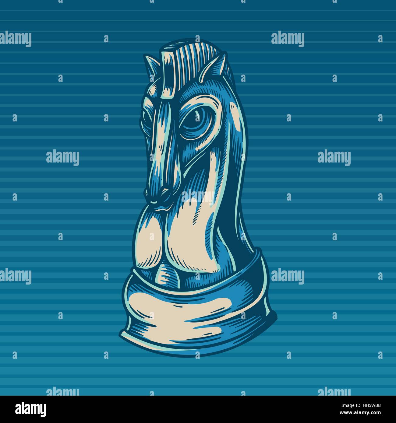 Partita scacchi a personaggi viventi cavallo Icona del concetto di vantaggio Illustrazione Vettoriale