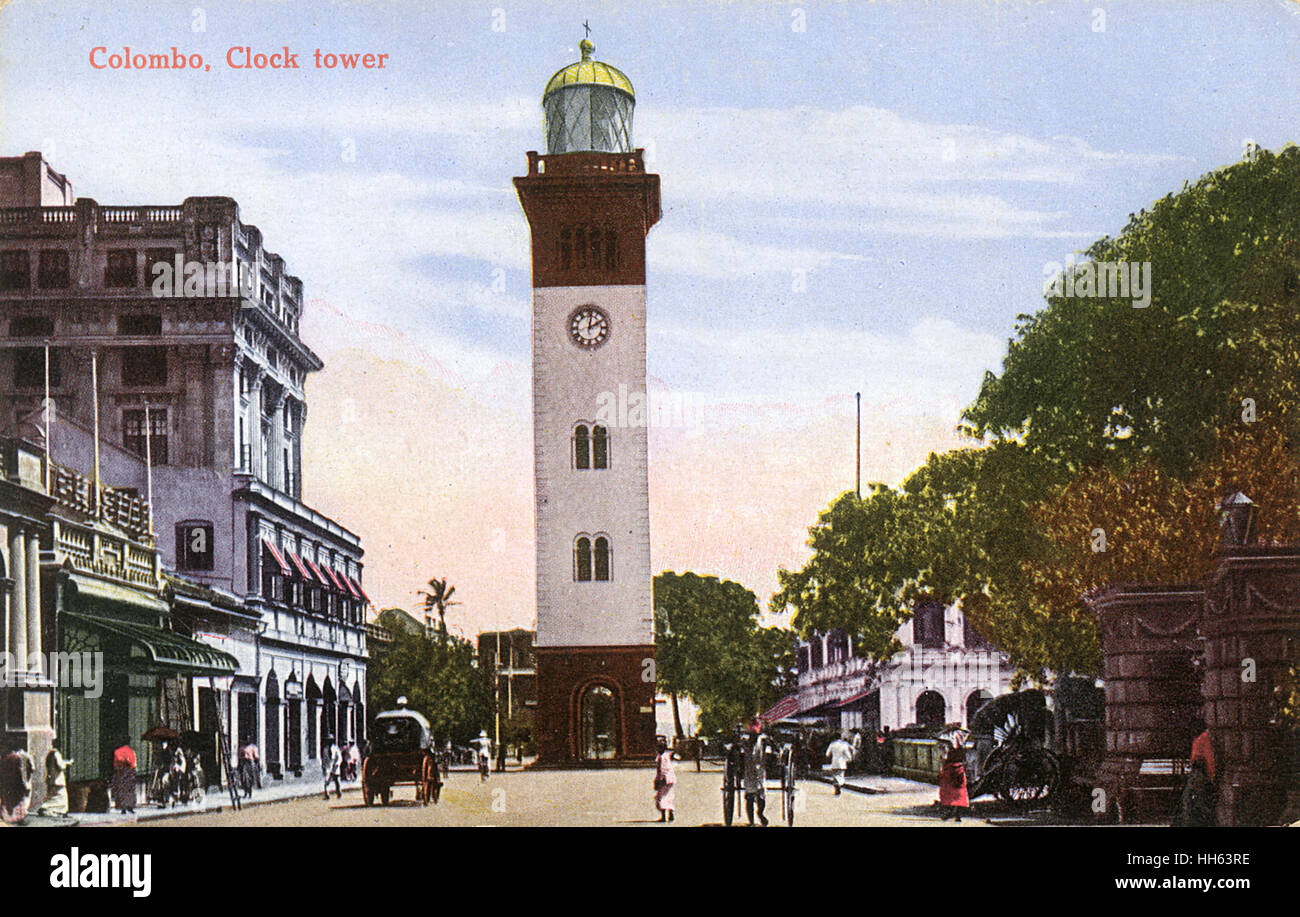 Torre dell'orologio, Chatham Street, Colombo, Ceylon (Sri Lanka) Foto Stock