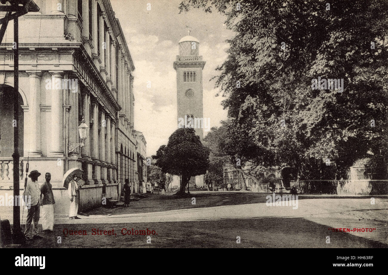 Clock Tower, Queen Street, Colombo, Ceylon (Sri Lanka). Foto Stock
