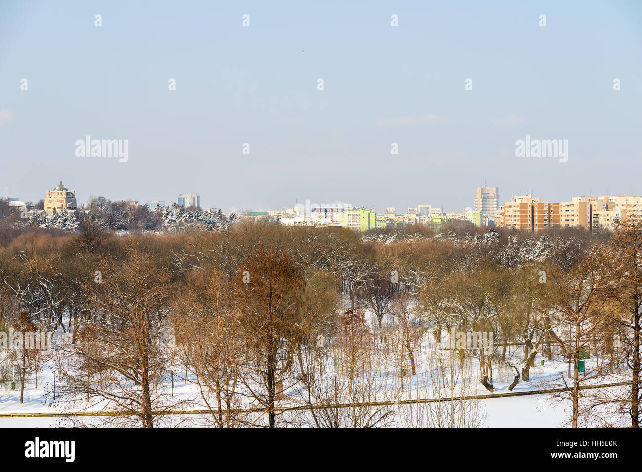 Bucarest skyline della città in inverno Foto Stock