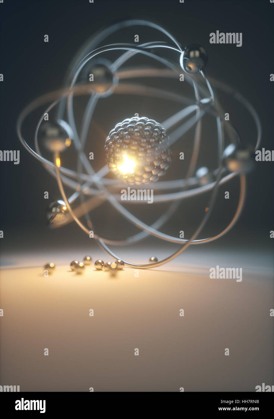 Concetto di immagine di una centrale nucleare modello atomico con la fusione nucleare. Foto Stock