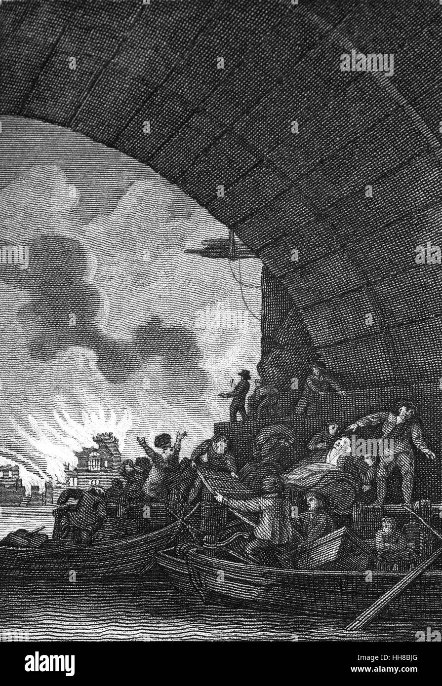 Una vista dal fiume Tamigi del Grande Incendio di Londra, un grande conflagrazione che spazzato attraverso le parti centrali della città inglese di Londra a partire da domenica 2 settembre a mercoledì 5 settembre 1666. Foto Stock