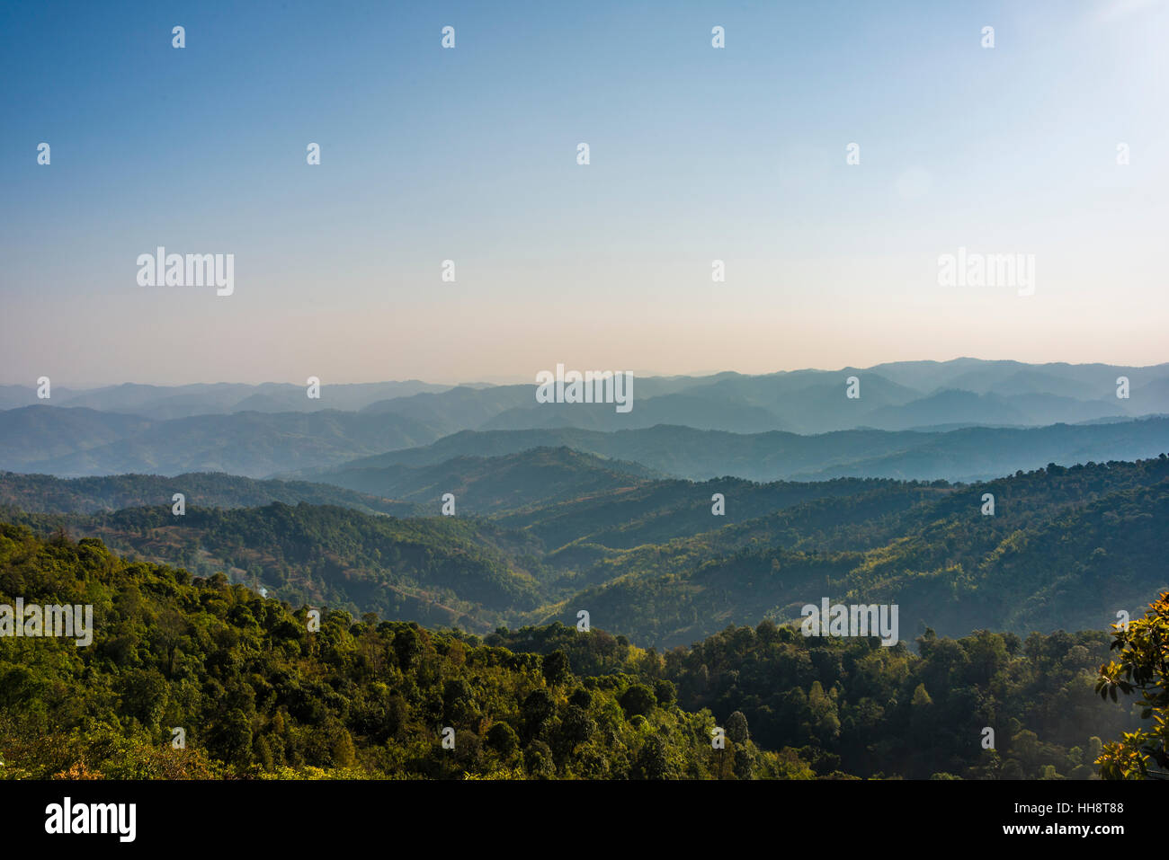 Panorama delle montagne boscose, Kyaukme, Stato Shan, Myanmar Foto Stock