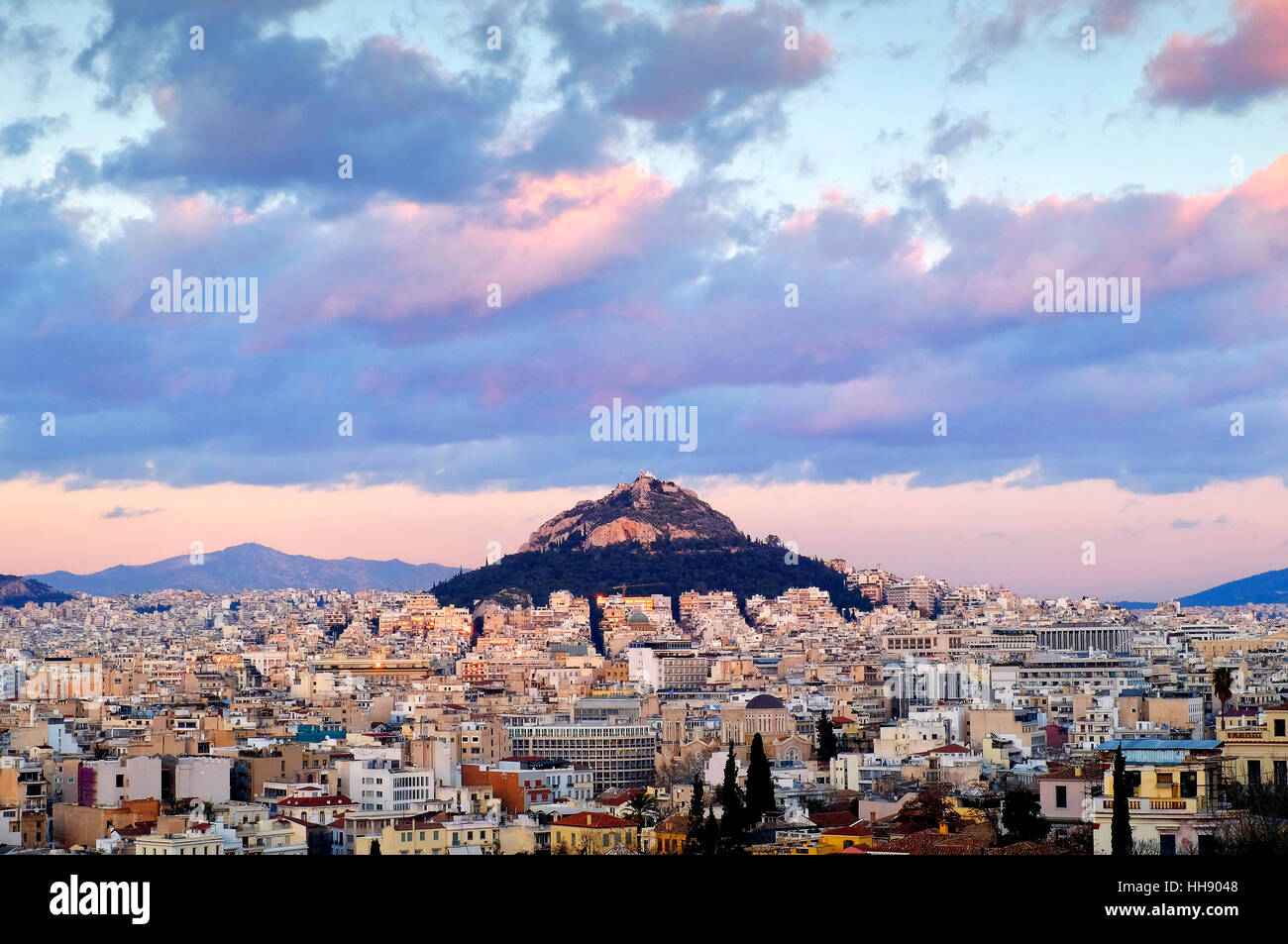 Vista del Monte Lycabettus, Atene, Grecia Foto Stock
