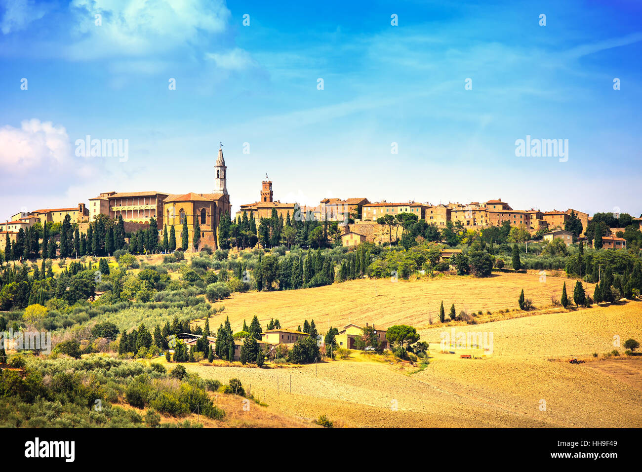 Toscana, Pienza italiano villaggio medievale. Siena, Val d Orcia, Italia. Foto Stock