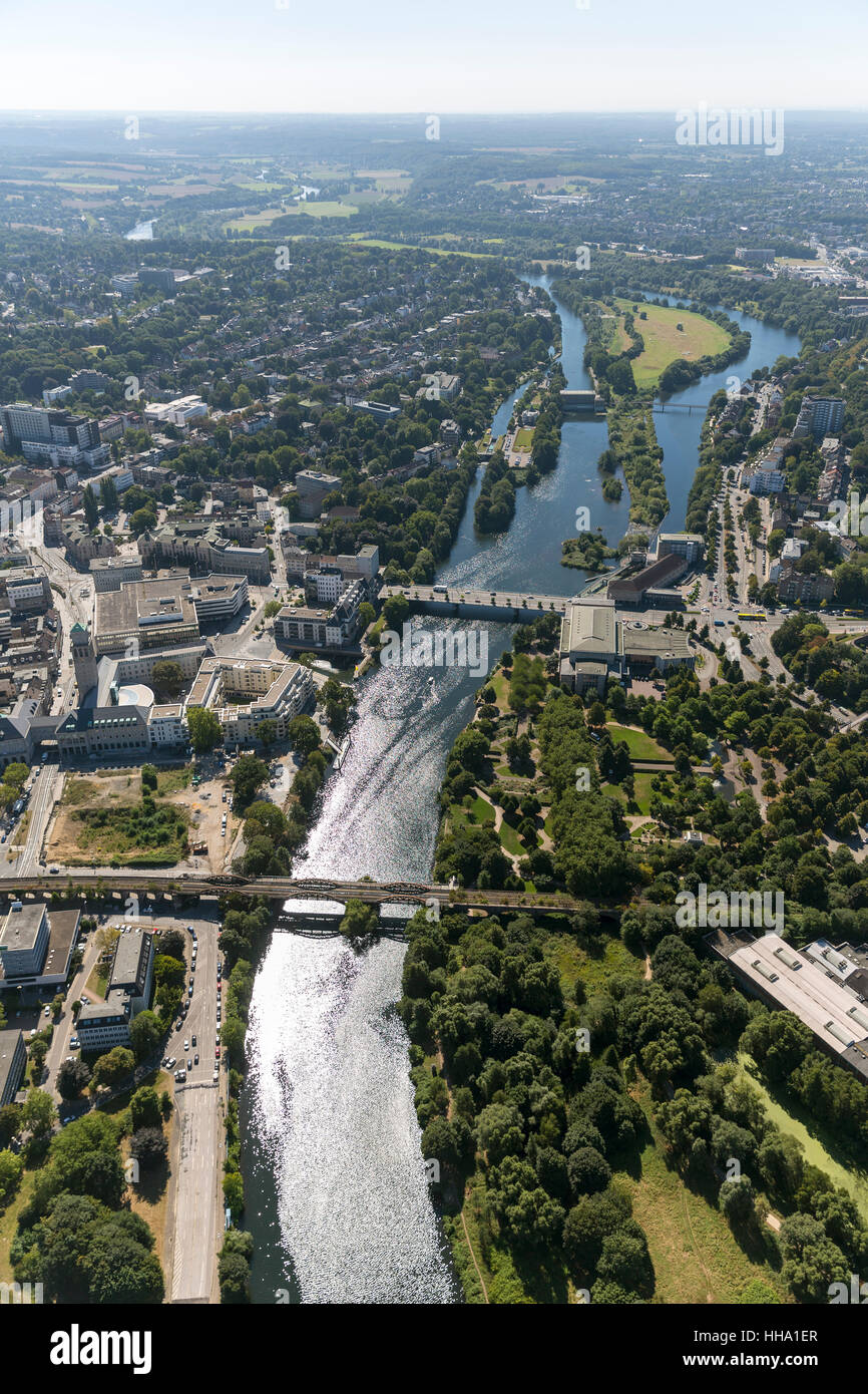 Ruhrbania e viste della Ruhr, Mülheim an der Ruhr, la zona della Ruhr, Renania settentrionale-Vestfalia, Germania, Europa, vista aerea, uccelli-eye Foto Stock