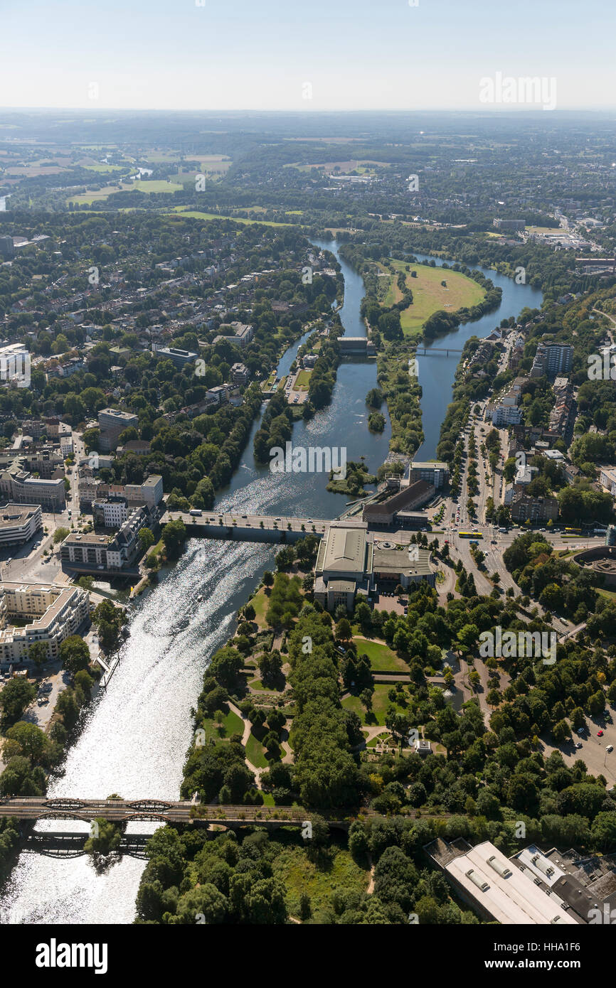 Ruhrbania e viste della Ruhr, Mülheim an der Ruhr, la zona della Ruhr, Renania settentrionale-Vestfalia, Germania, Europa, vista aerea, uccelli-eye Foto Stock