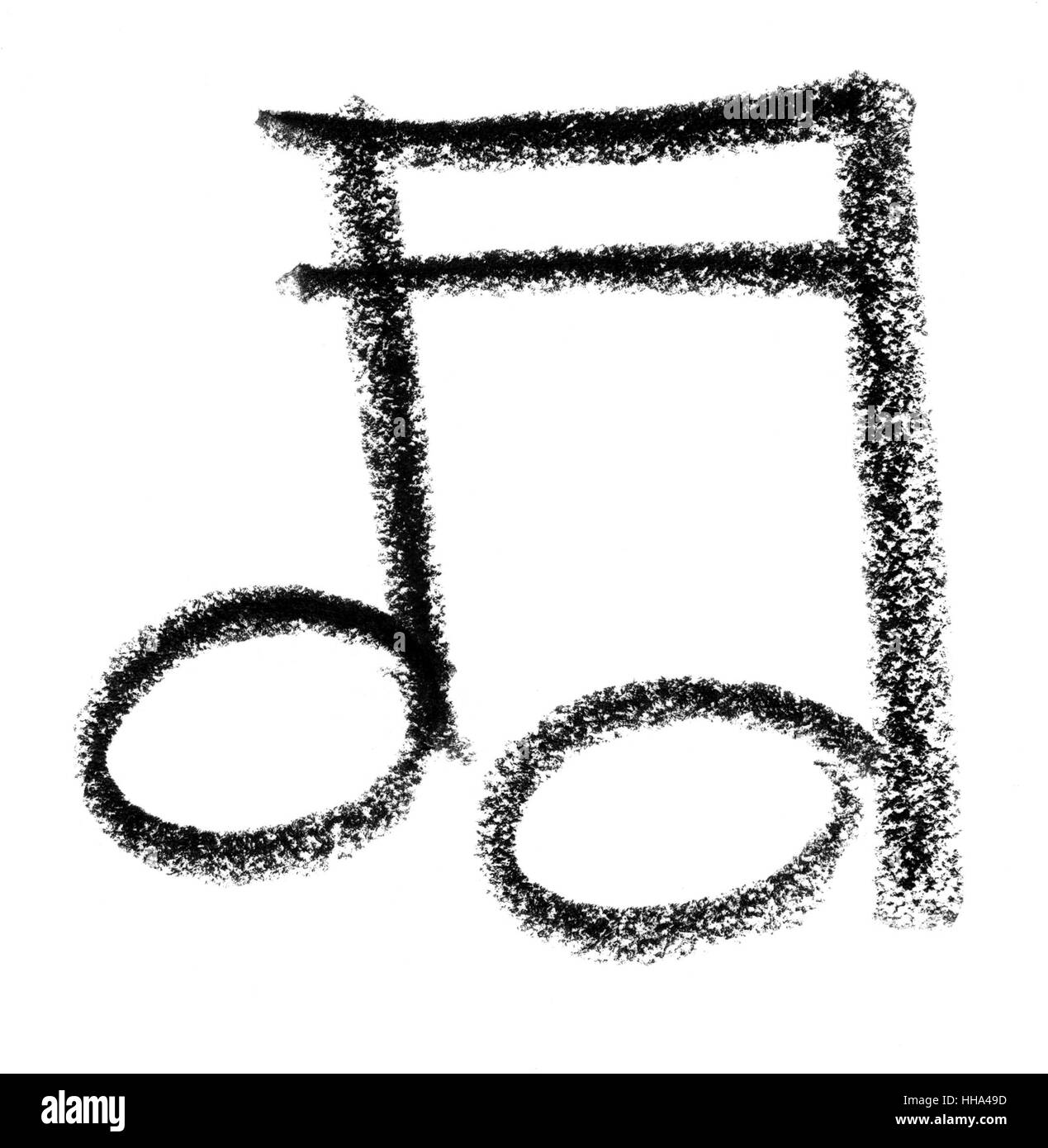 Crayon dipinto di nota musicale in retro bianco Foto Stock