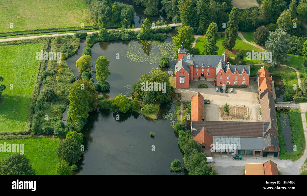 Castello Bloemersheim, Fossato, Neukirchen, Basso Reno, Renania settentrionale-Vestfalia, Germania, Europa, vista aerea, uccelli-occhi vista,antenna Foto Stock