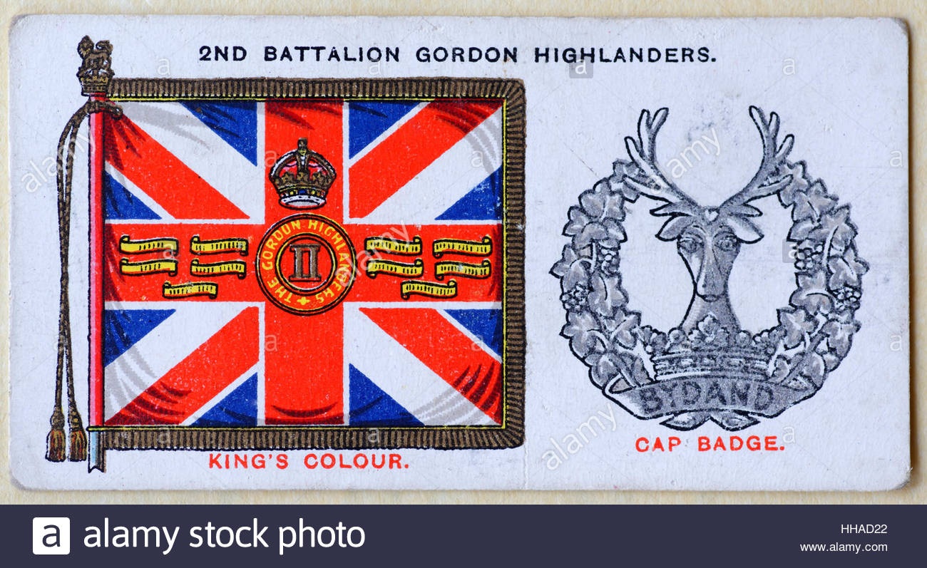 Secondo Battaglione Gordon Montanari regimental standard e tappo badge Foto Stock