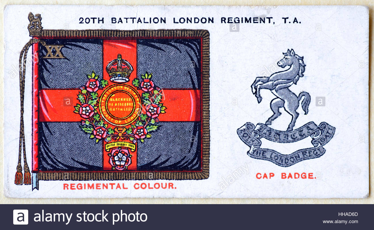Xx battaglione del reggimento di Londra TA regimental standard e tappo badge Foto Stock