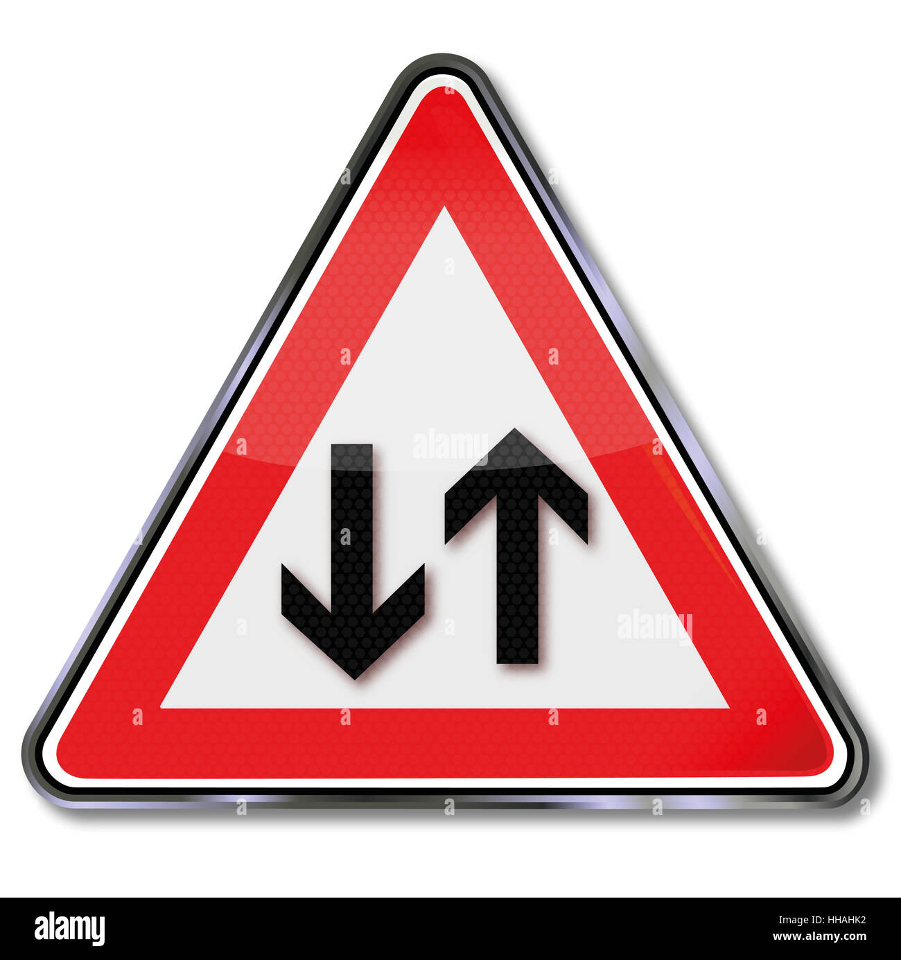 Cartello stradale di avvertimento del traffico in avvicinamento Foto Stock