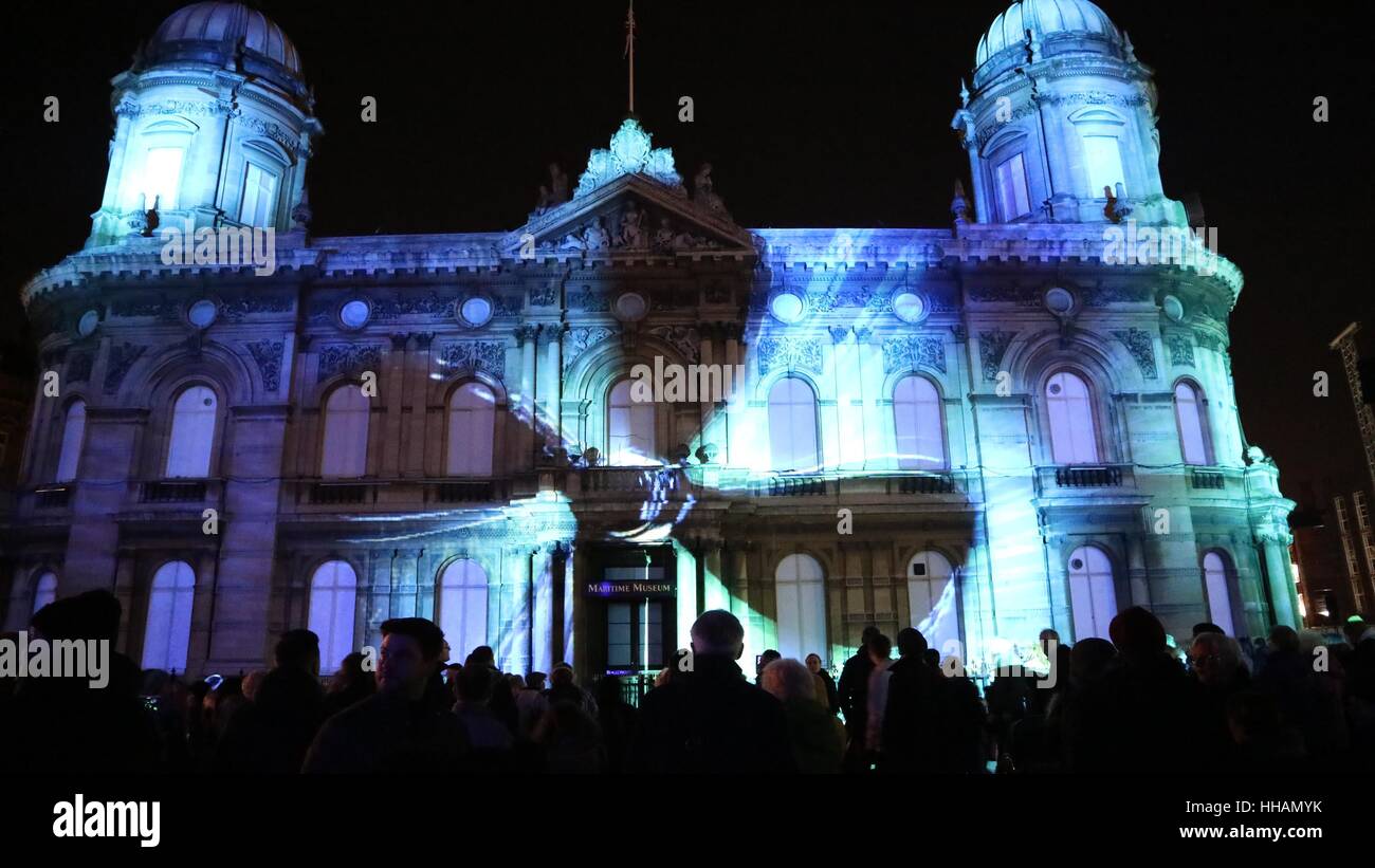 Hull City della cultura 2017 light show Foto Stock