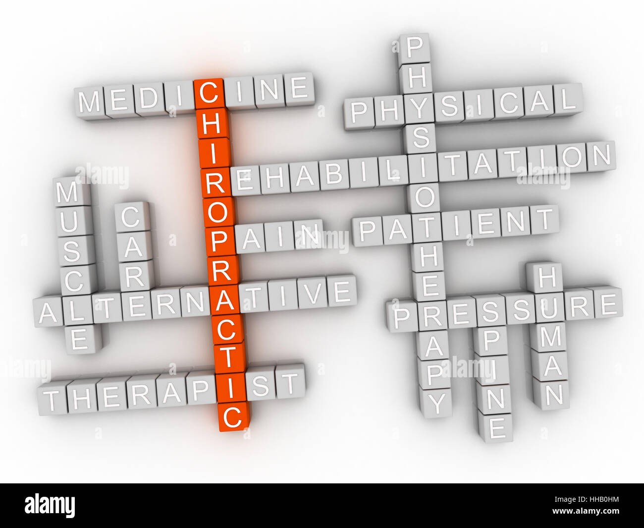 Immagine 3d problemi chiropratica concetto parola Sfondo nuvola Foto Stock
