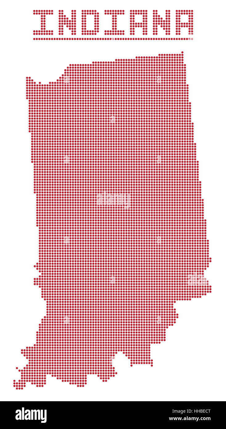 Una mappa di punti di Indiana stato isolato su uno sfondo bianco Foto Stock