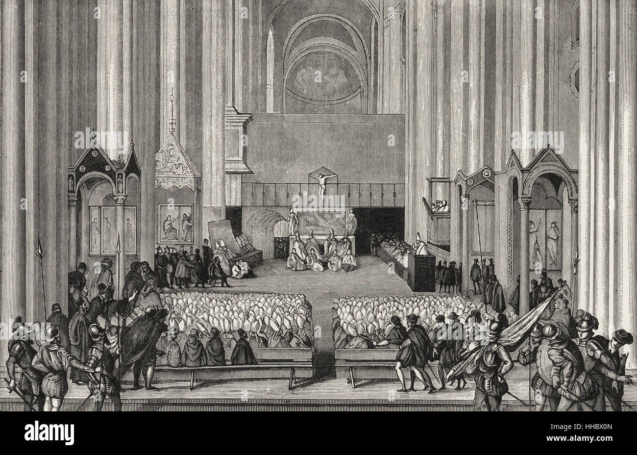 Una seduta del Concilio di Trento nel 1555 Foto Stock