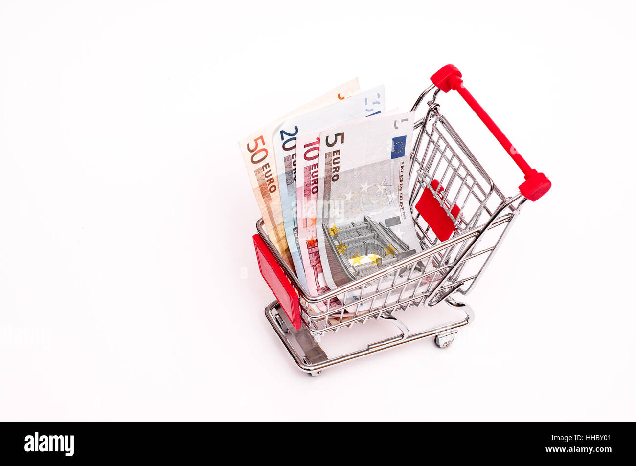 Consumo, euro, budget, banconote, carrello carrello, agente di acquisto, Foto Stock