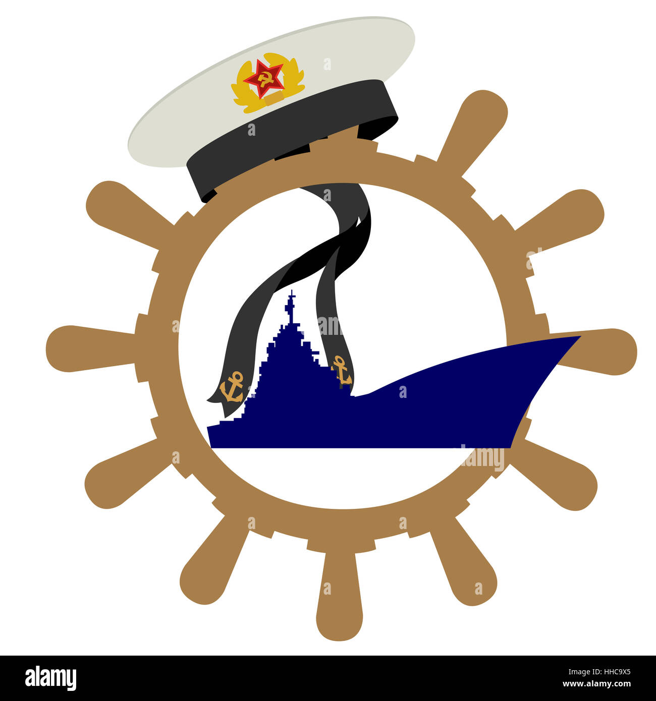 I cappelli ed altri copricapo di marinai della marina militare, la nave  volante e una nave da guerra. La figura su uno sfondo bianco Foto stock -  Alamy