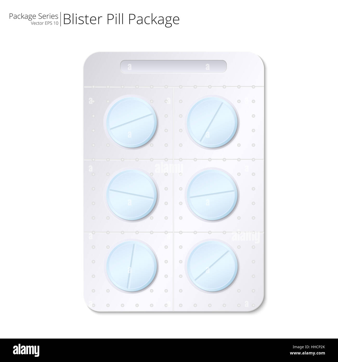 Illustrazione Vettoriale della confezione Blister di 6 blu pillole. Foto Stock