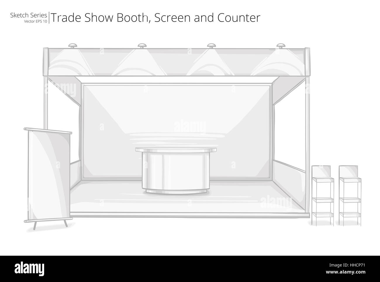 Immagine che mostra lo schizzo di Trade Exhibition Visualizza stand. Schermata del contatore e. Foto Stock