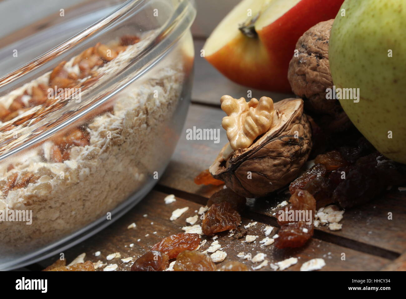 Cibo, aliment, dolce, closeup, freschezza, frutta, dieta, pera, lampadina, uvetta, Foto Stock