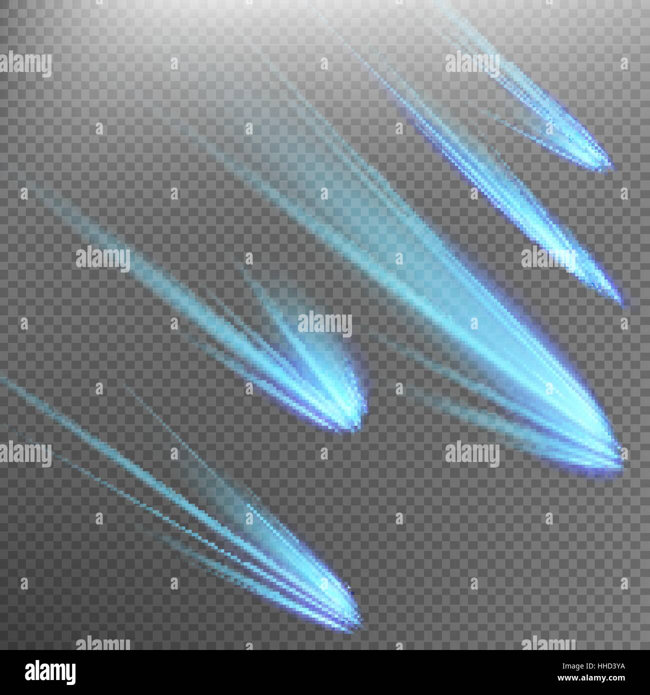 Set di Blue Meteor o cometa. EPS 10 Illustrazione Vettoriale