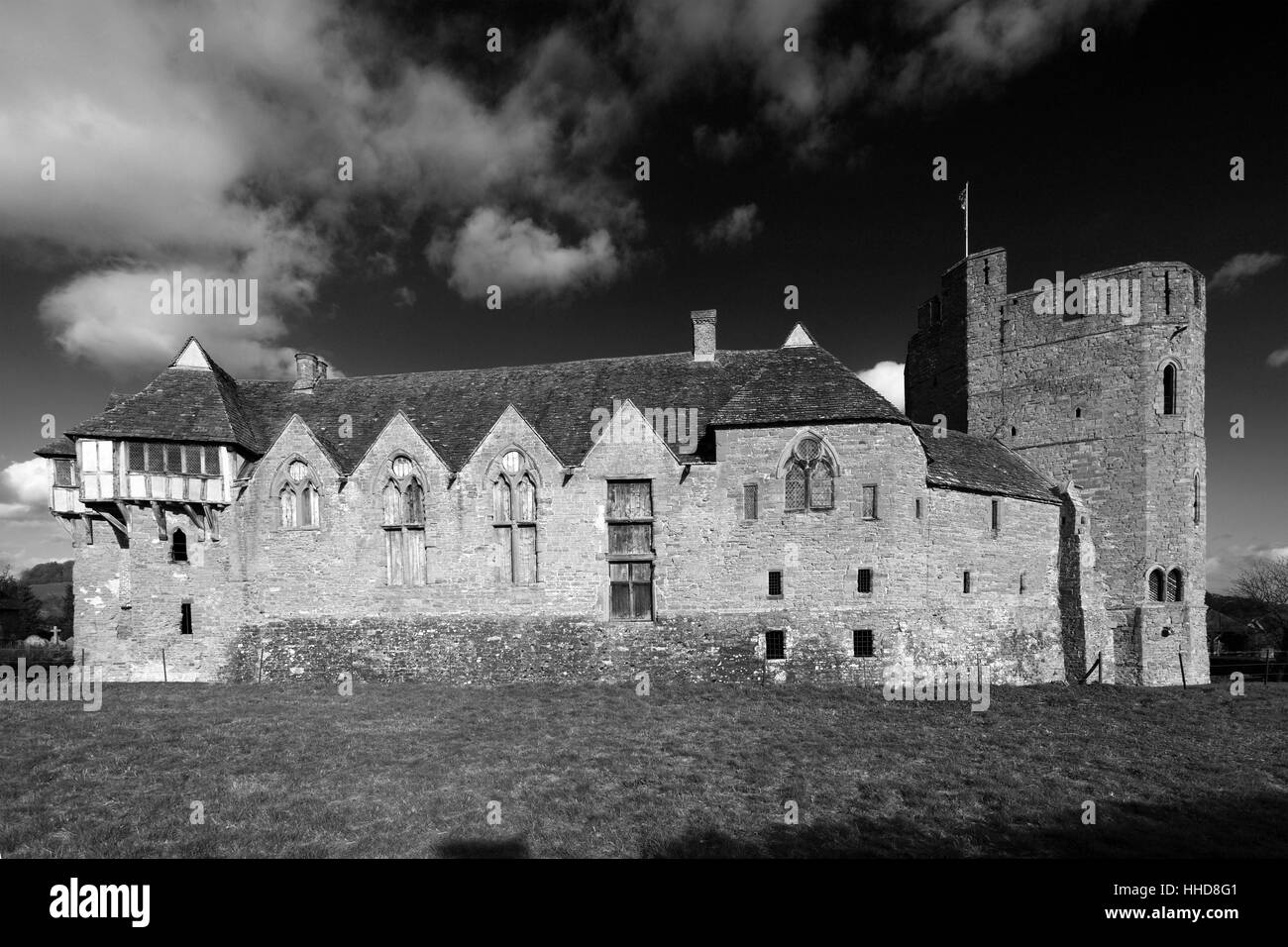 Stokesay castello fortificato medievale Manor House, craven arms, Shropshire County, England, Regno Unito Foto Stock