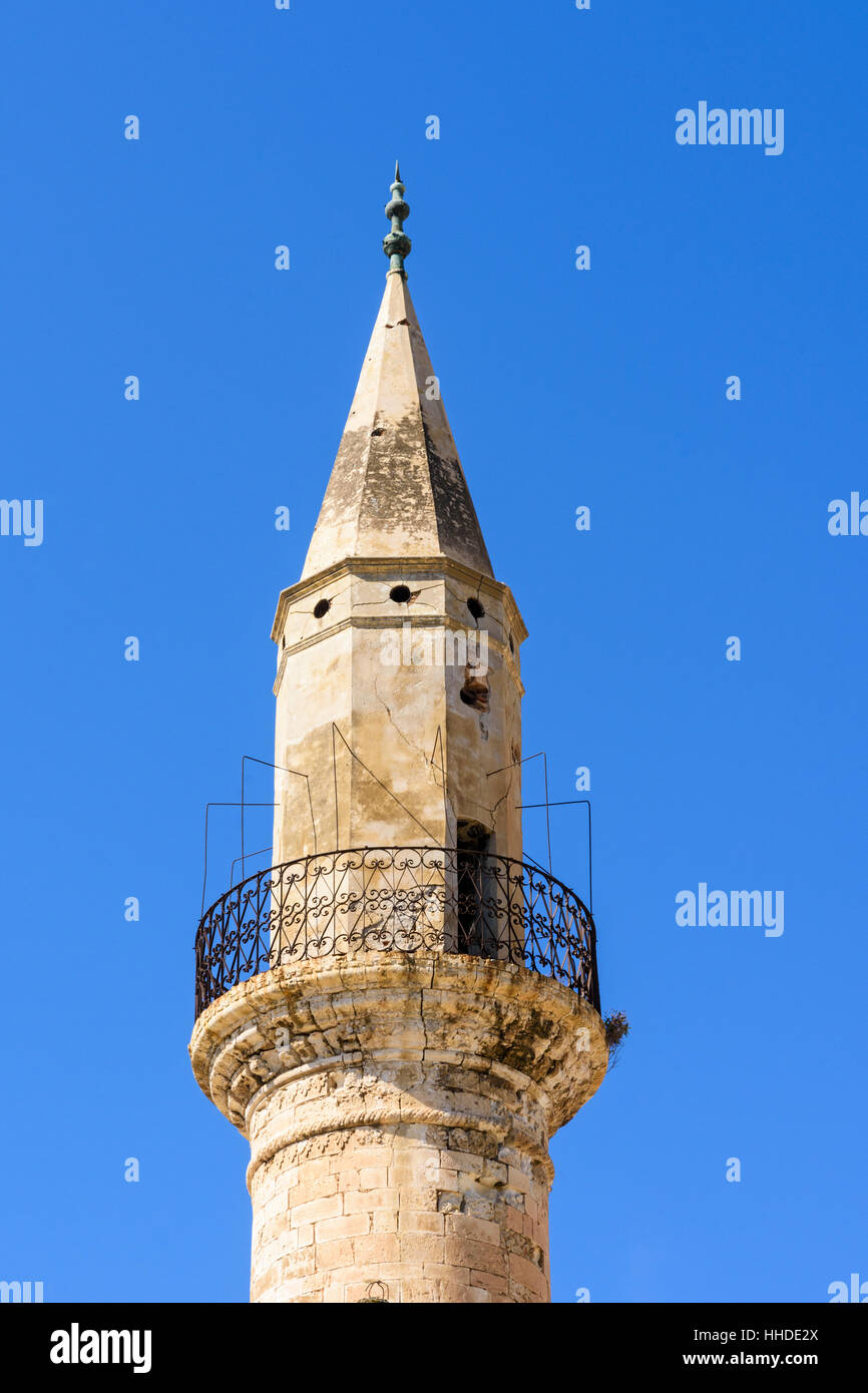 Dettaglio del periodo ottomano Ahmet Aga minareto nella città vecchia di Chania, Creta, Grecia Foto Stock