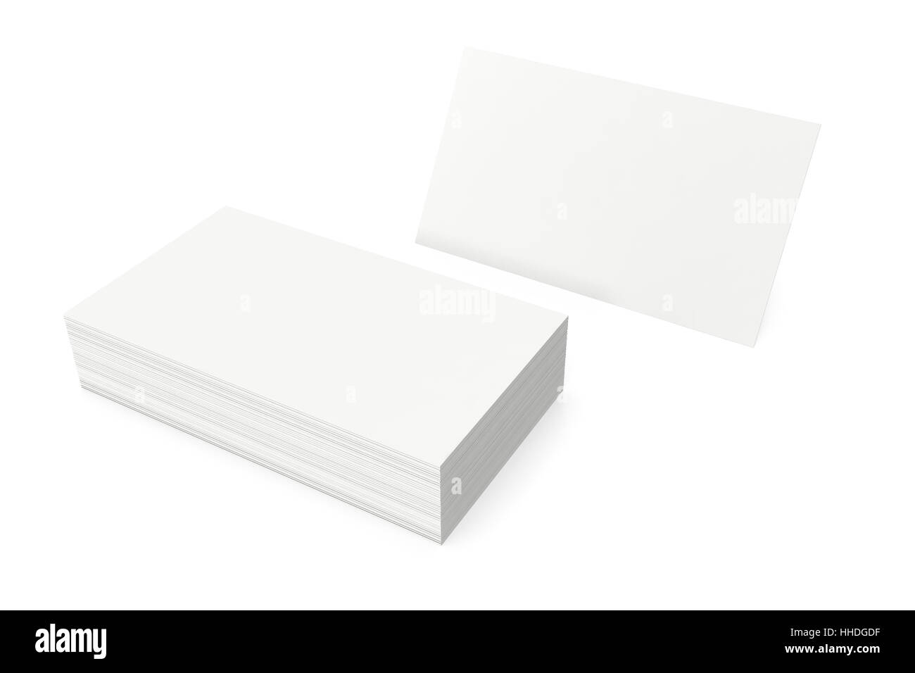 Pila di blank business card su sfondo bianco. Il rendering 3D Foto Stock
