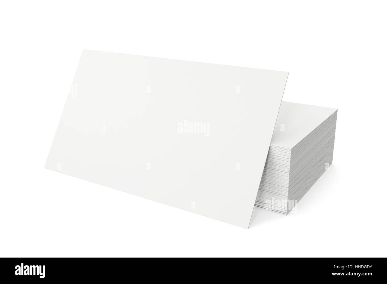 Pila di blank business card su sfondo bianco. Il rendering 3D Foto Stock