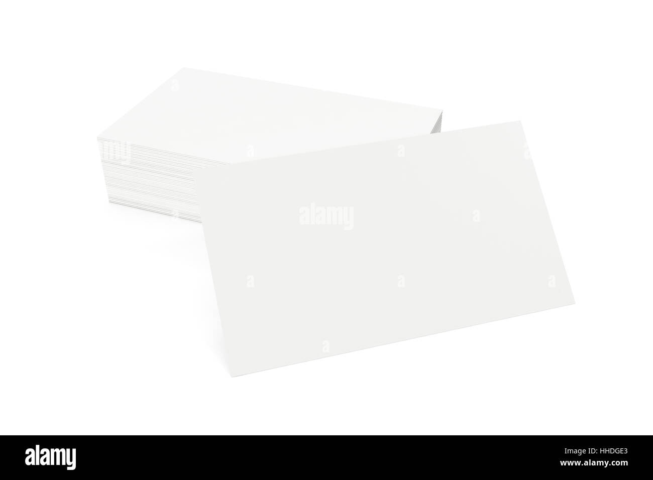 Pila di blank business card su sfondo bianco. Il rendering 3D Foto Stock