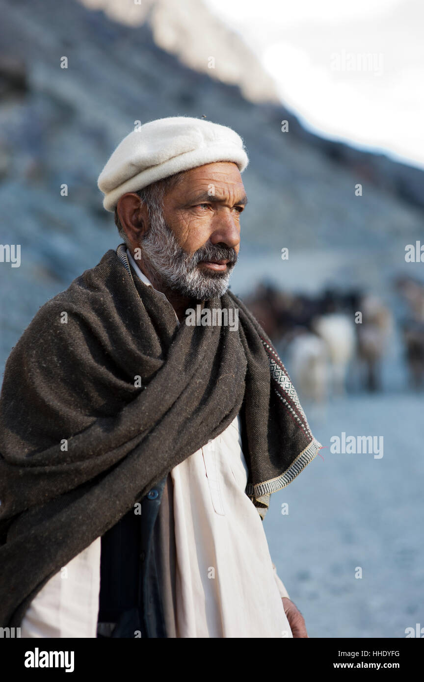 Un pastore vicino a Gilgit, Gilgit-Baltistan, Pakistan Foto Stock