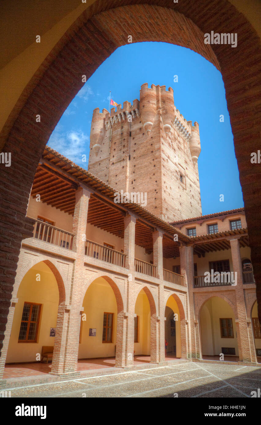 Vista dal cortile interno, Castello di La Mota, costruito del XII secolo, Medina del Campo, Valladolid Castiglia y Leon, Spagna Foto Stock