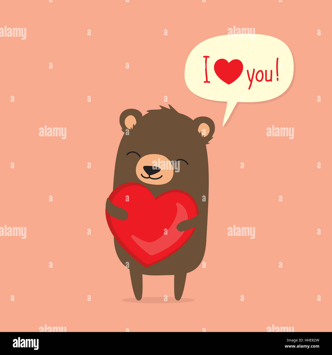 Il giorno di San Valentino card con Cartoon carino sostenere tenendo cuore e dire ti amo in discorso bolla Foto Stock