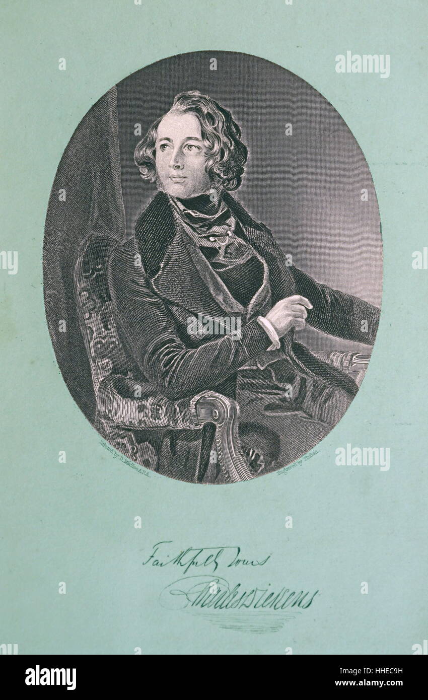 Charles Dickens (1812-70) autore inglese. Dickens come un giovane uomo: incisione dopo il ritratto di Daniel Maclise Foto Stock