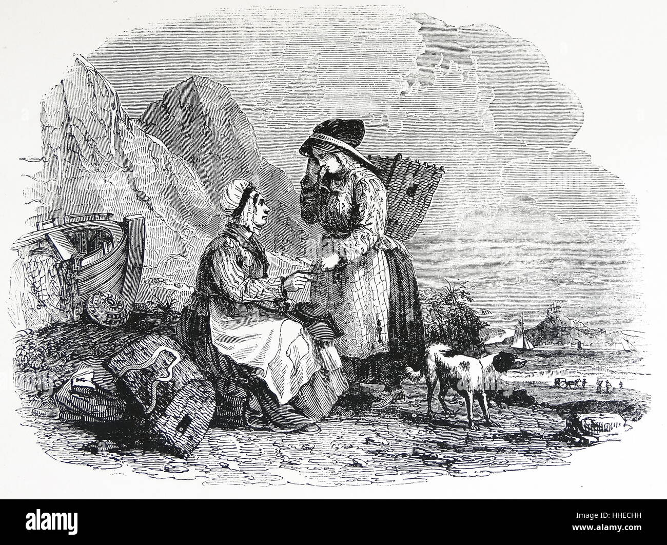 Cornish fisher donne, Willow cesti o cauwals 1836 Foto Stock