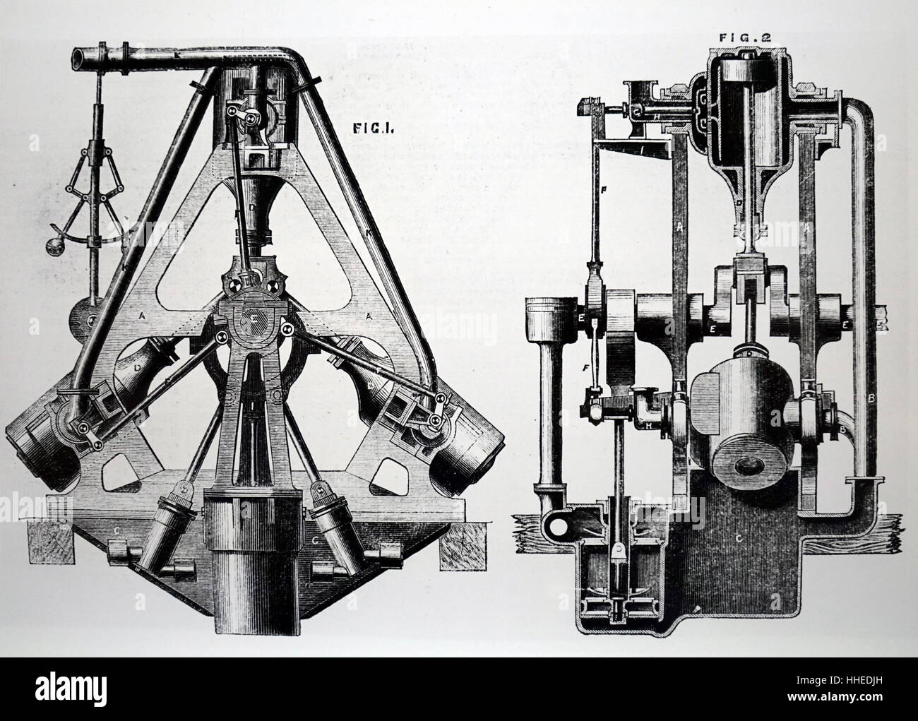 Un brevetto 3-cilindro oscillante del motore a vapore per uso marino. Progettato da John Scott Russell (1808-1882) un scozzese civile ingegnere, architetto navale e costruttore navale. Datata del XIX secolo Foto Stock