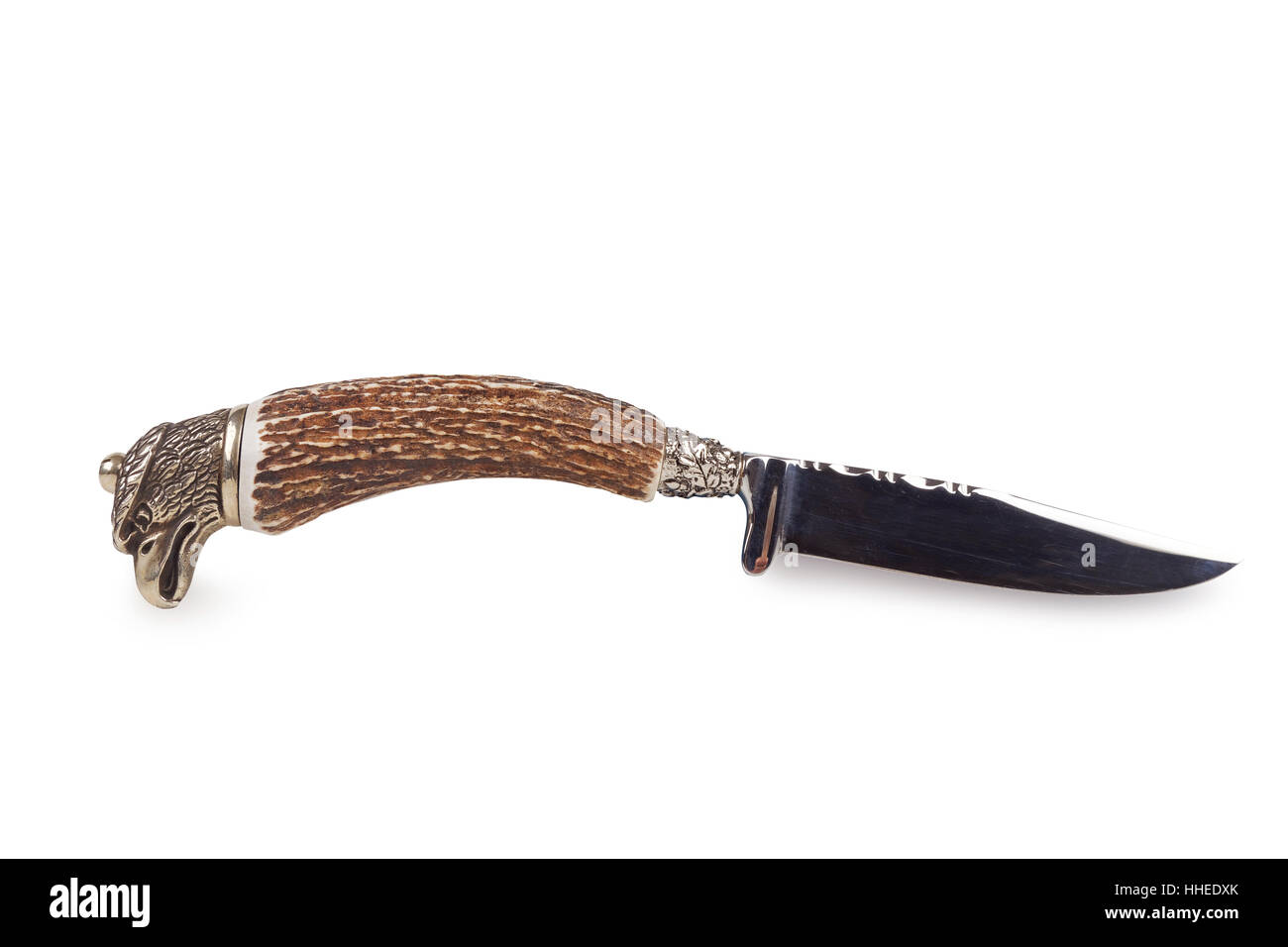 Vintage coltello da caccia isolati su sfondo bianco Foto Stock