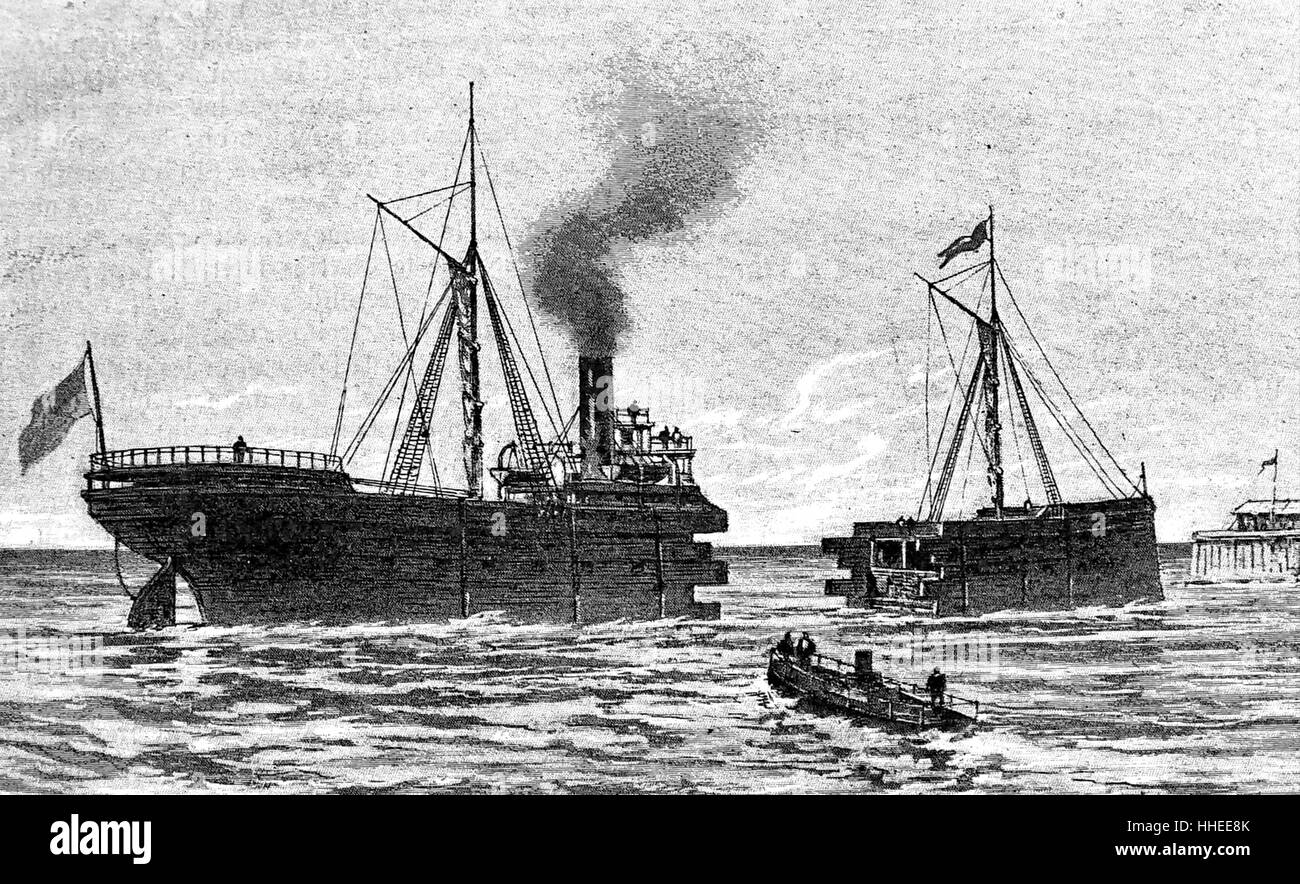 Incisione raffigurante navi lungo il fiume San Lorenzo. Datata del XIX secolo Foto Stock